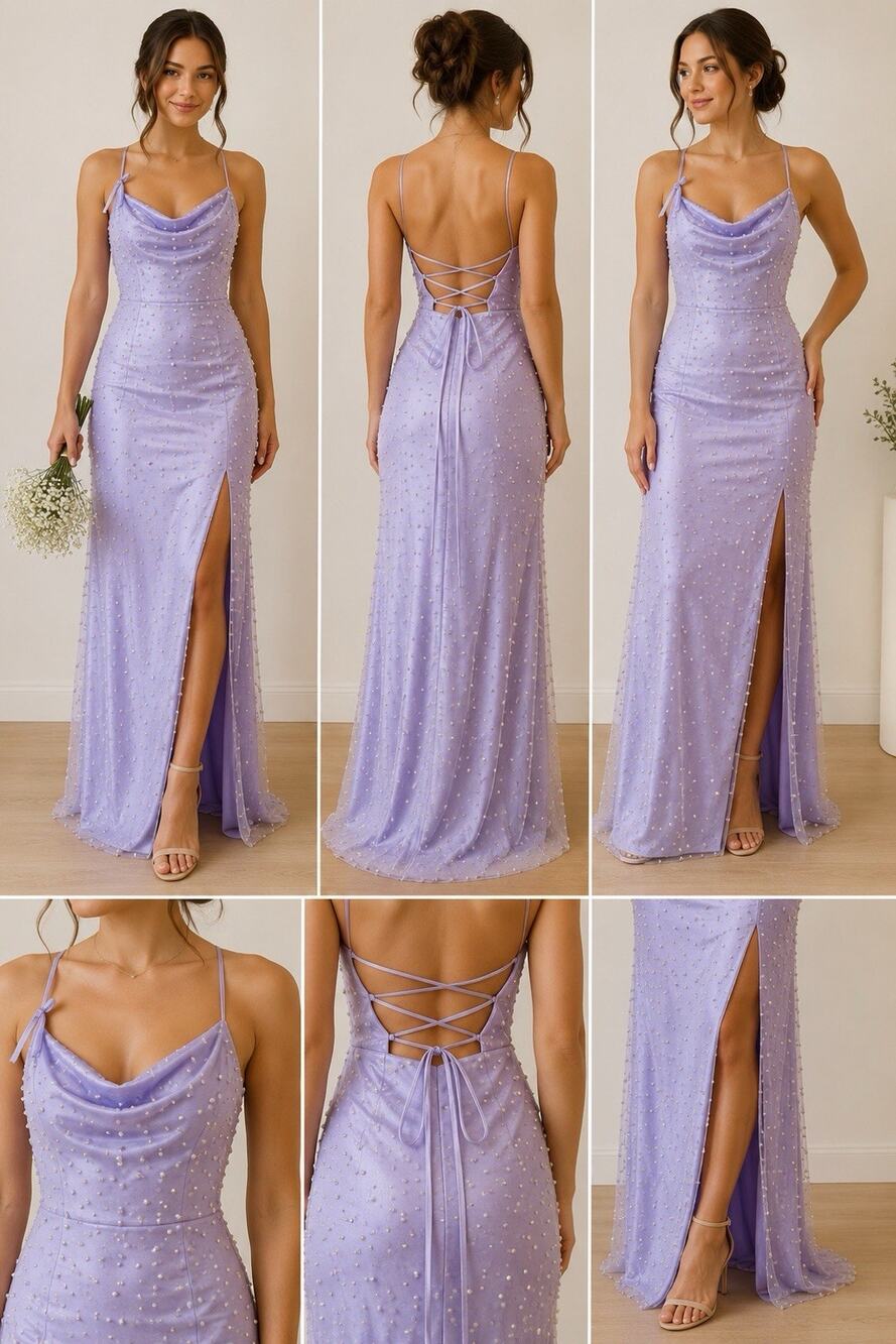 NWT Violet Weekend Lavender Pearl Rhinestone Formal Maxi Dress Size 3/4 $195